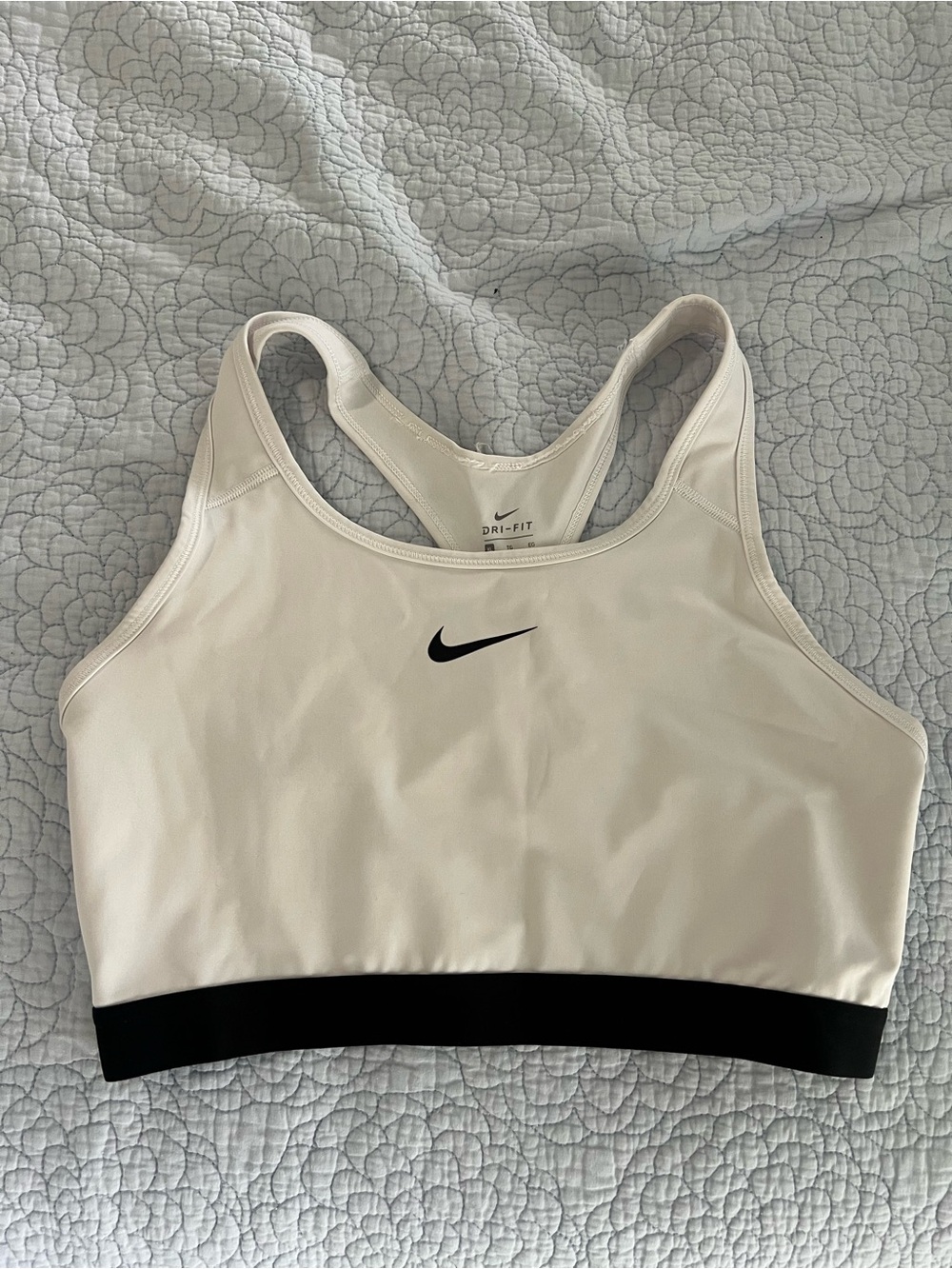 Nike White Dri-FIT Sports Bra with Black Hem